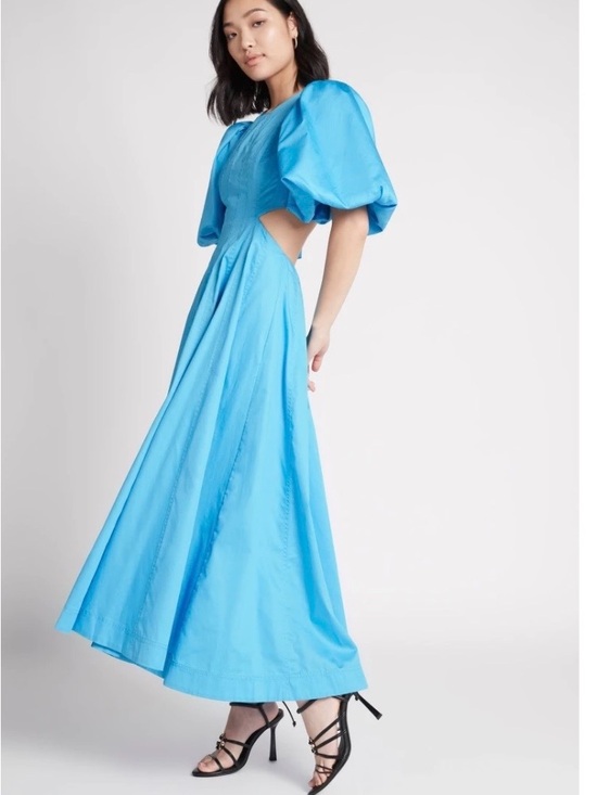 Aje Dresses & Skirts - Aje Bright Blue Puff-Sleeve Cutout Midi Dress